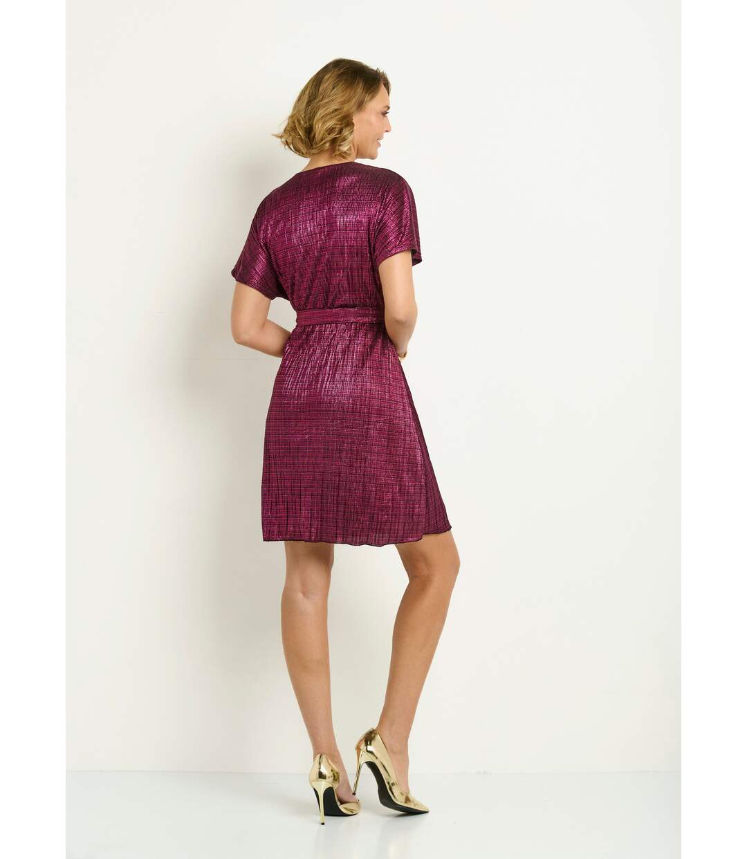 Robe courte cache-coeur motif métallisé-2