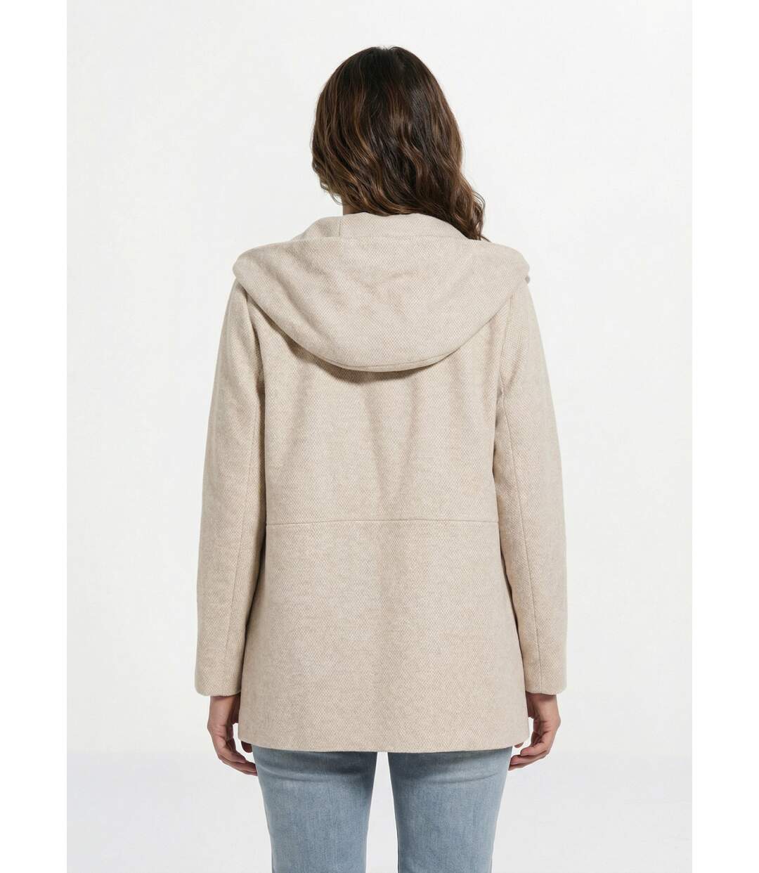 Veste manteau lainage tweed double boutonnage capuche-2