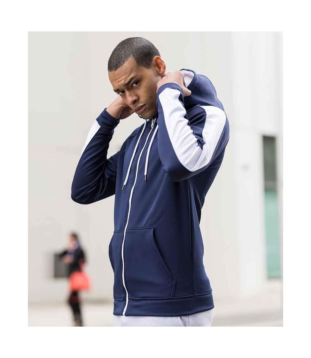 AWDis Just Hoods Mens Contrast Sports Polyester Full Zip Hoodie (Oxford Navy/Arctic White)