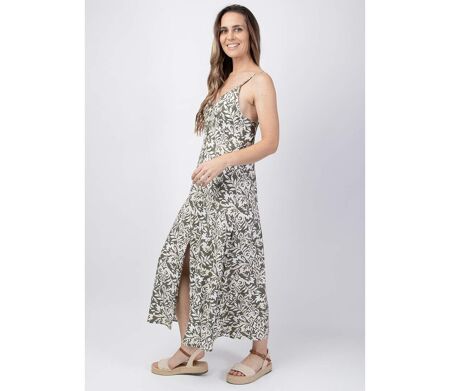 Robe longue VICTORIA motif ethnique kaki Coton Du Monde