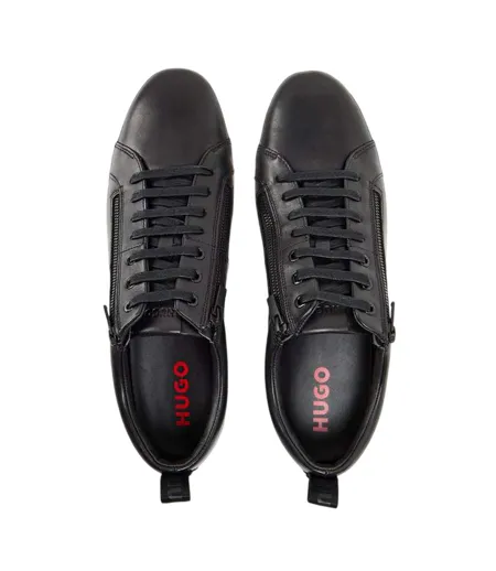 Mens Monk Leather Flat Trainers Black Hugo