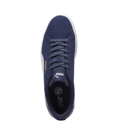 Mens Smash 3.0 Synthetic Nubuck Low Flat Trainers Navy White Puma