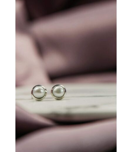 925 Sterling Silver Solid White Pearl Unisex Round Ball Minimalist Stud Earrings