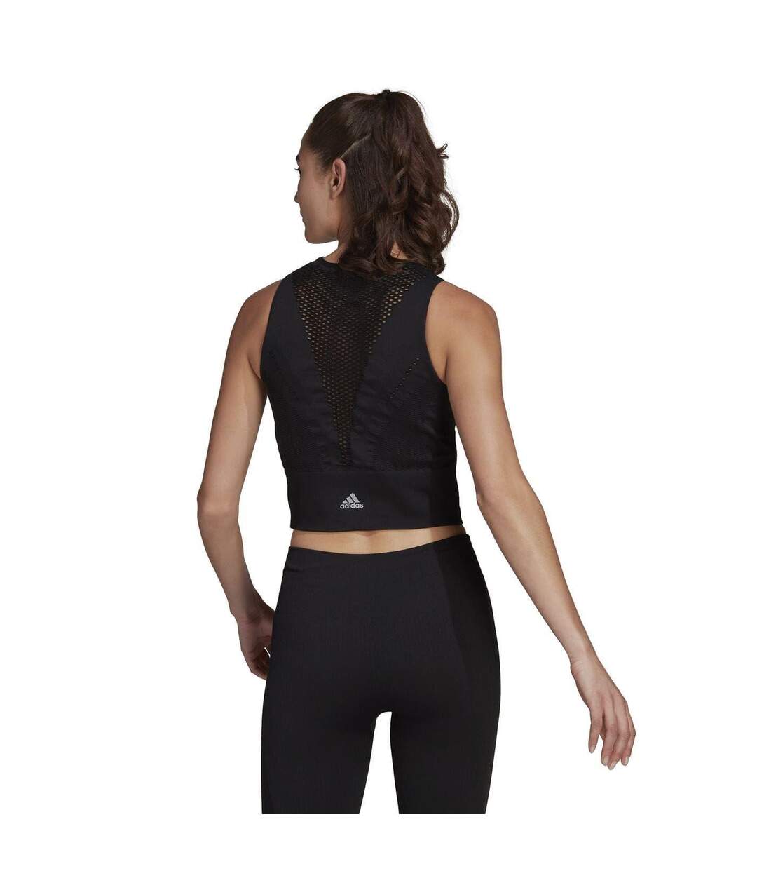 Womens/ladies Aeroknit Cropped Vest Top Black Adidas-3