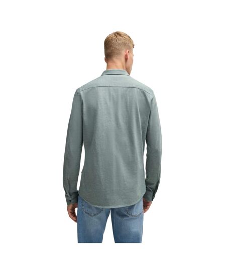 Mens Embroidered Branded Slim Shirt Green Boss