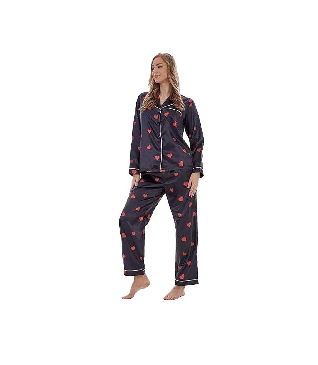 Ensemble De Pyjama Long Motif/style Cœurs Femme Noir Keanu-1