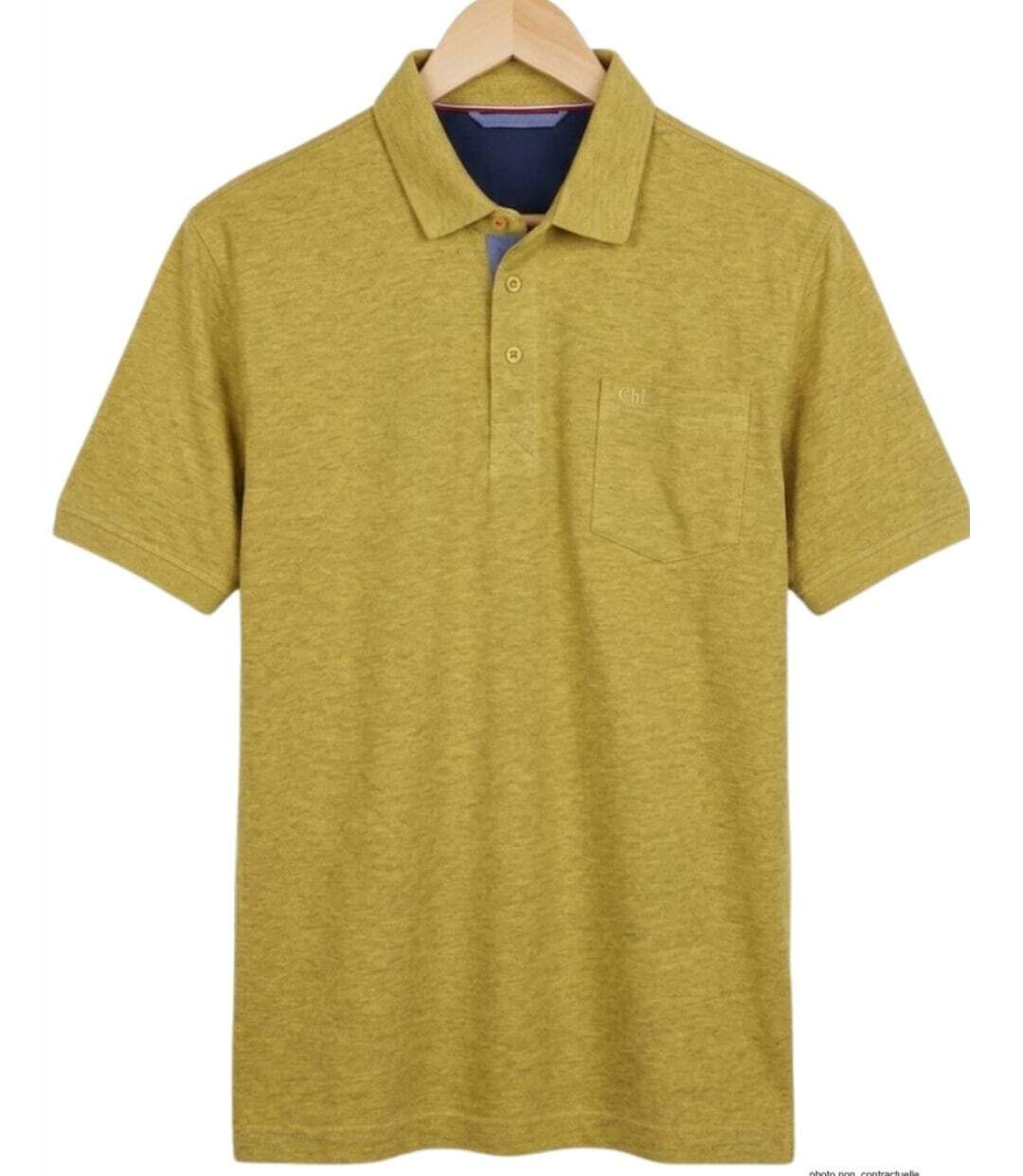 CHALLENGER RUSTICO3 : Polo manches courtes jaune chiné en maille piquée 100% coton avec finitions chambray-2
