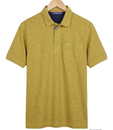 CHALLENGER RUSTICO3 : Polo manches courtes jaune chiné en maille piquée 100% coton avec finitions chambray