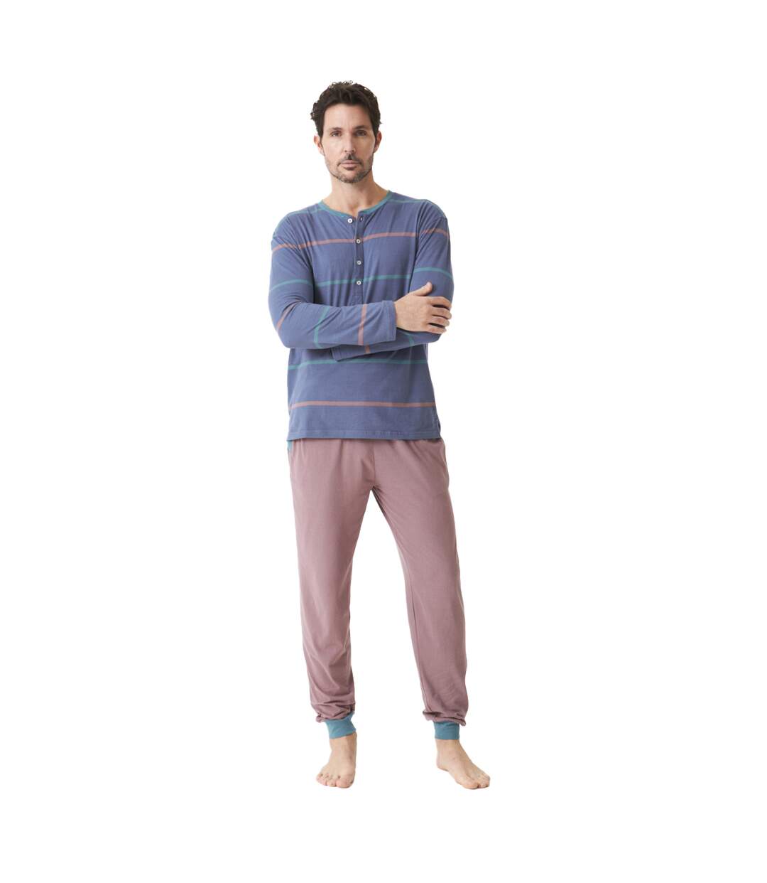 JJB8 Men's Cotton Pajamas Half Zip Long Sleeve-1