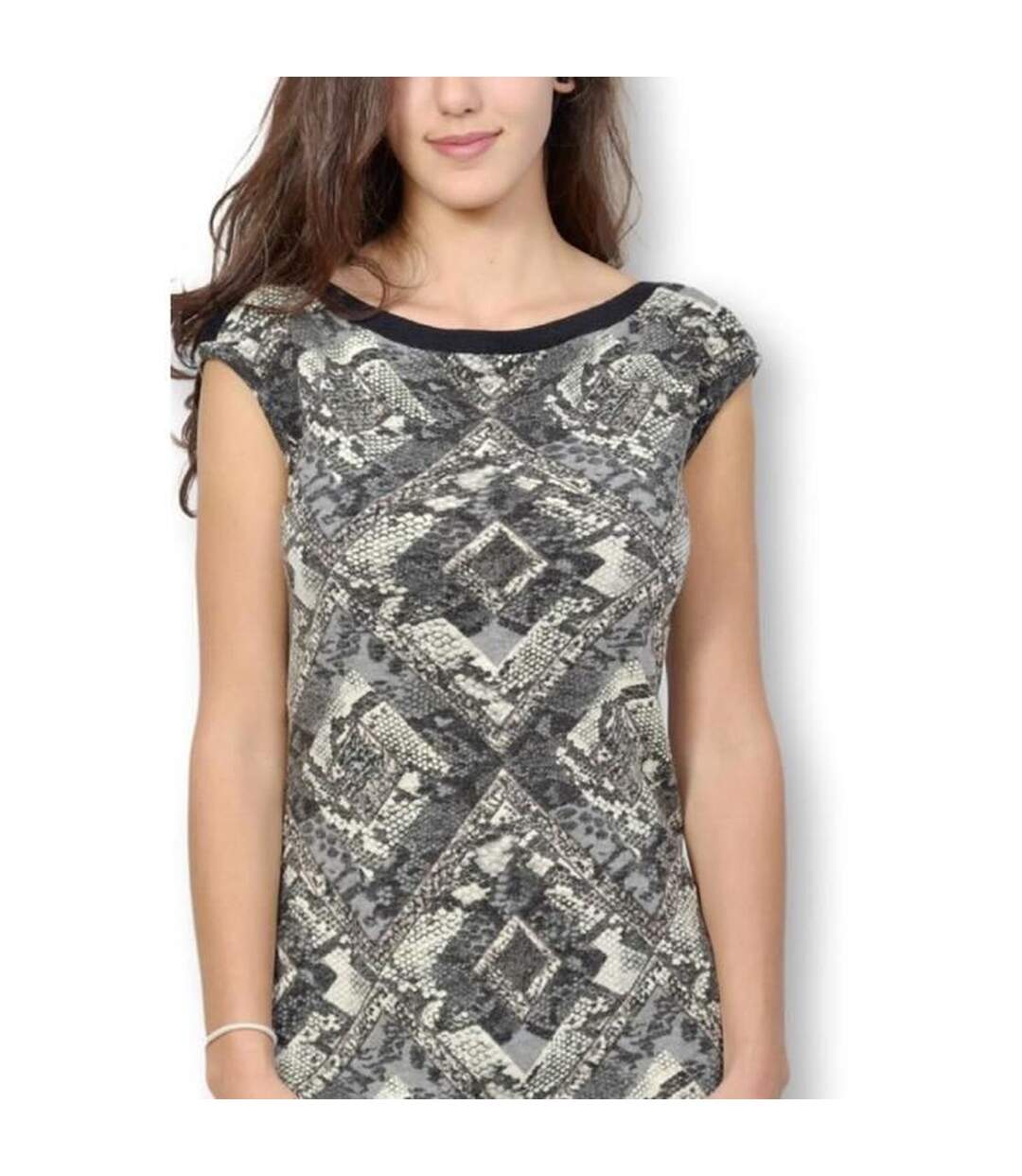 Robe femme sans manche motifs imprimés de couleur gris-4