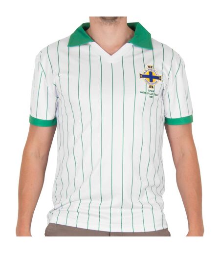 Mens 1982 World Cup Retro Collared T-shirt White Northern Ireland FA