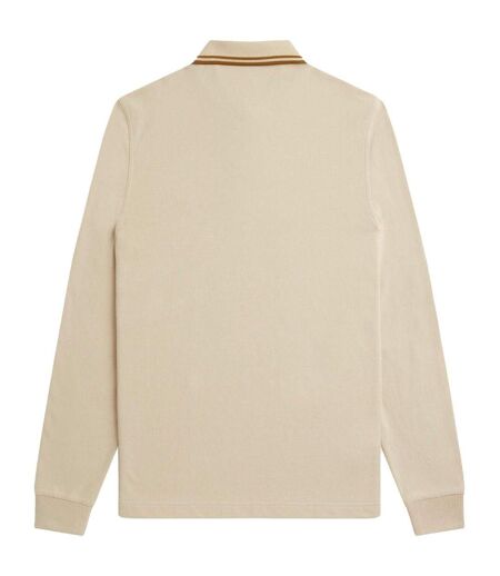 Polo Manches Longues Motif Col À Double Rayure Homme Blanc Cassé Fred Perry
