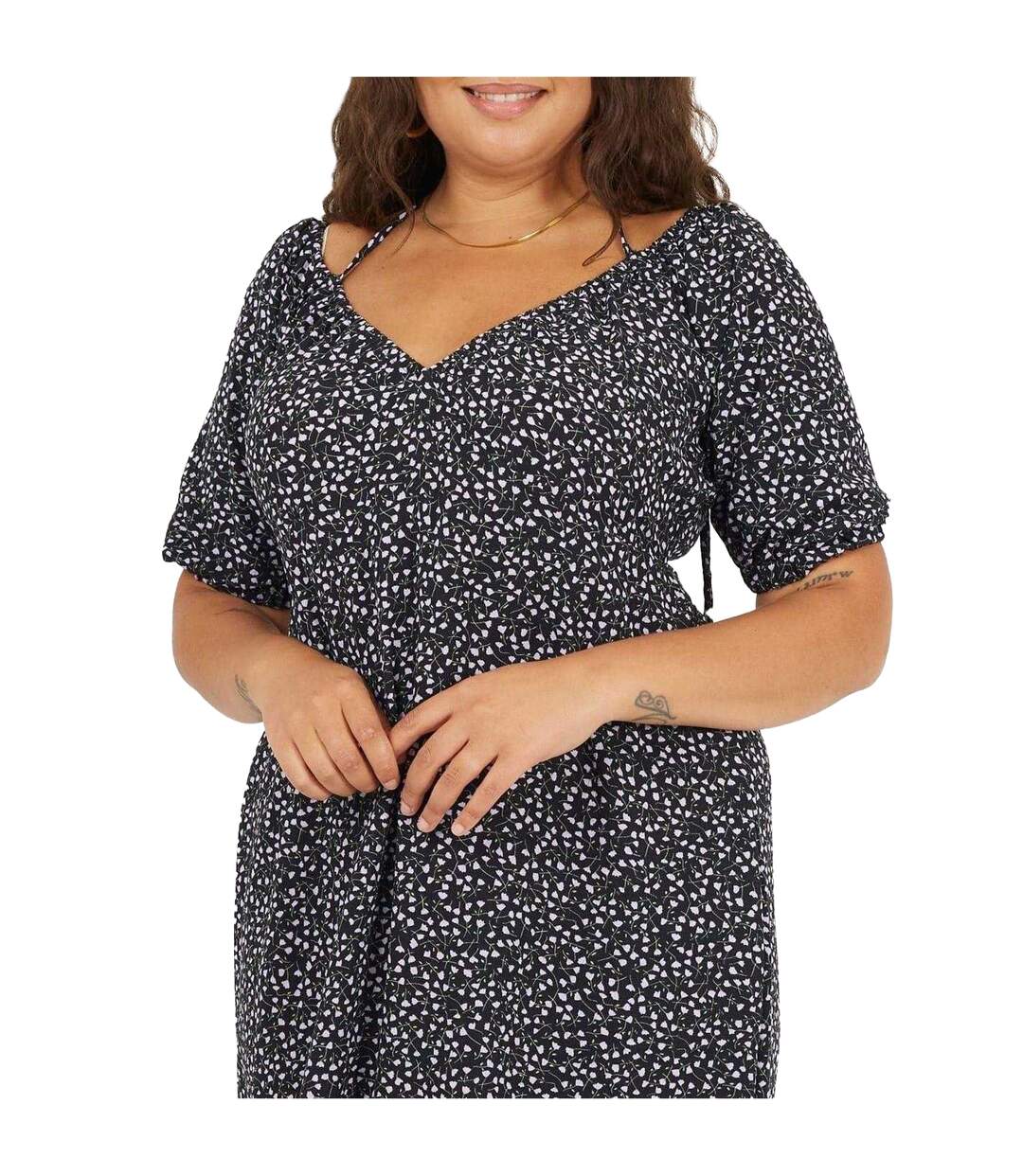 Robe Mi-longue Manches Courtes Motif/style À Pois Femme Noir Violet Brave Soul-4