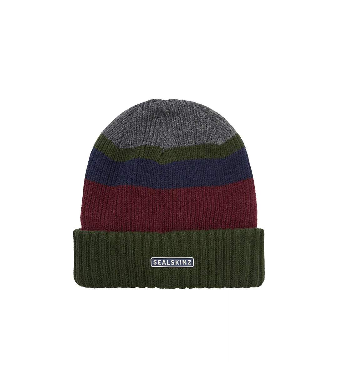 Mens & Ladies Waterproof Thermal Roll Cuff Striped Beanie Hat-1