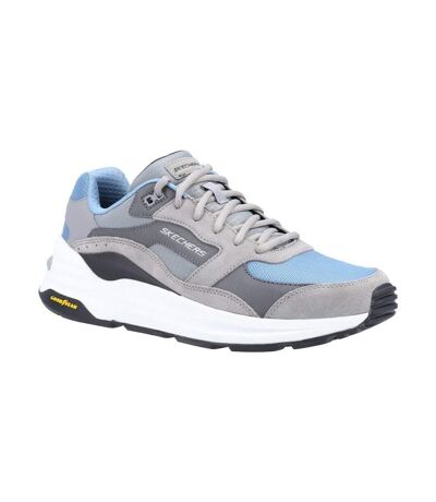 Skechers Mens Global Jogger Leather Sneakers (Gray/Blue) - UTFS8550