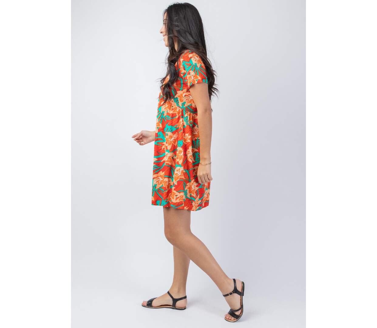 Robe courte été coupe ample MAJA motif fleuri lumineux Coton Du Monde-3