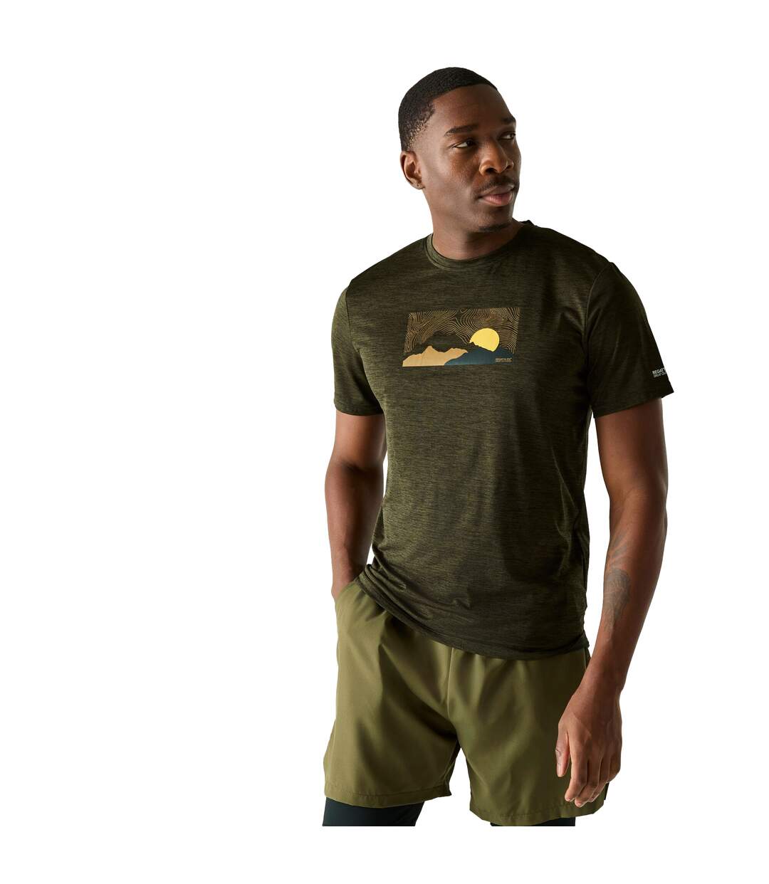 T-shirt Motif/style Paysage Fingal Homme Kaki Foncé Chiné Regatta-1