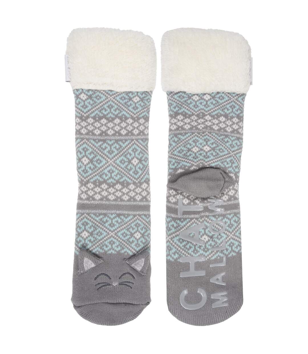 Isotoner Chaussettes d'intérieur femme maille jacquard, picots antidérapants-2