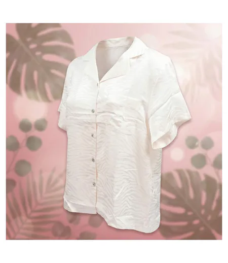 OZABI Pyjama Femme Short Satiné Boutonné Motif Zèbre Toucher Soie