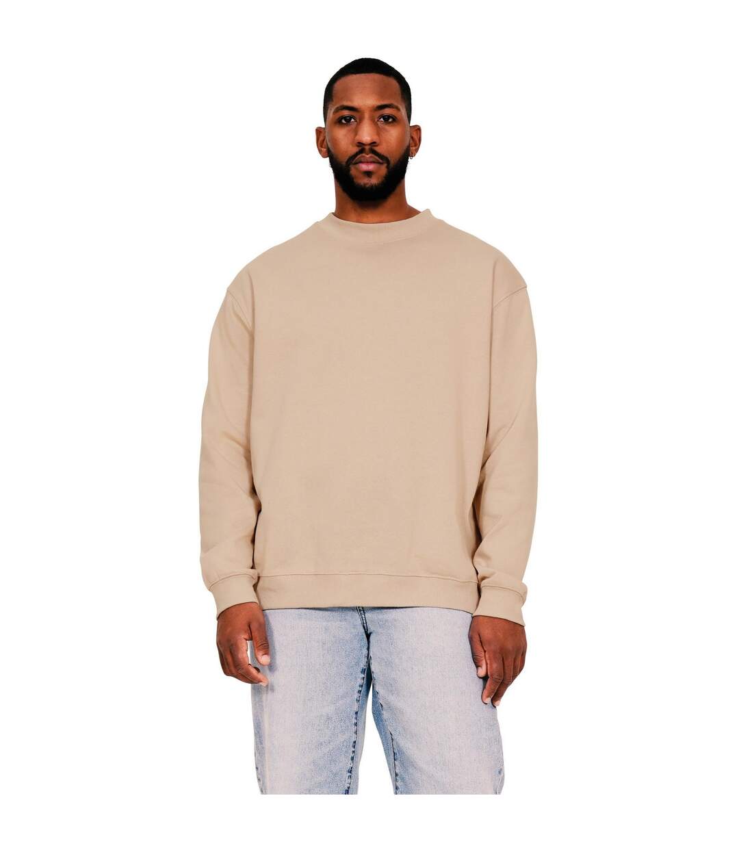 Mens ringspun cotton extended neckline oversized sweatshirt sand Casual Classics-1