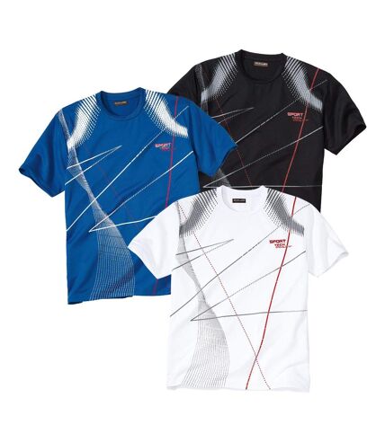 Pack of 3 Men's Sporty Print T-Shirts - Black White Blue