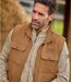 Men's Camel Multi-Pocket Faux Suede Vest