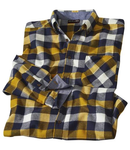 Men's Yellow Navy Checked Flannel Shirt -Chambray Turn-Ups
