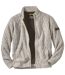 Men's Fleece-Lined Knitted Jacket - Marled Ecru - Full Zip