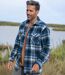 Men's Checked Fleece Overshirt - Blue Black Ecru 