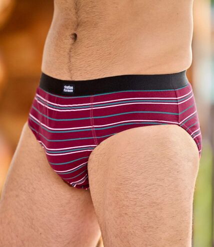 Pack of 5 Men's Striped Briefs - Black Blue Grey Green Burgundy