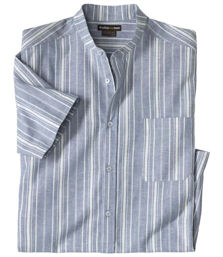La Chemise Col Mao en Coton Lin Rayée