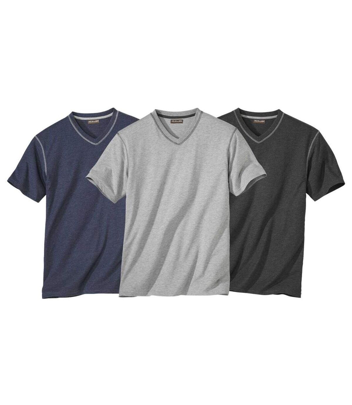 Pack of 3 Men's V-Neck T-Shirts - Gray Navy Charcoal Atlas For Men