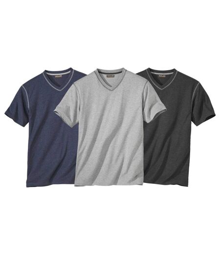 Pack of 3 Men's V-Neck T-Shirts - Grey Navy Charcoal