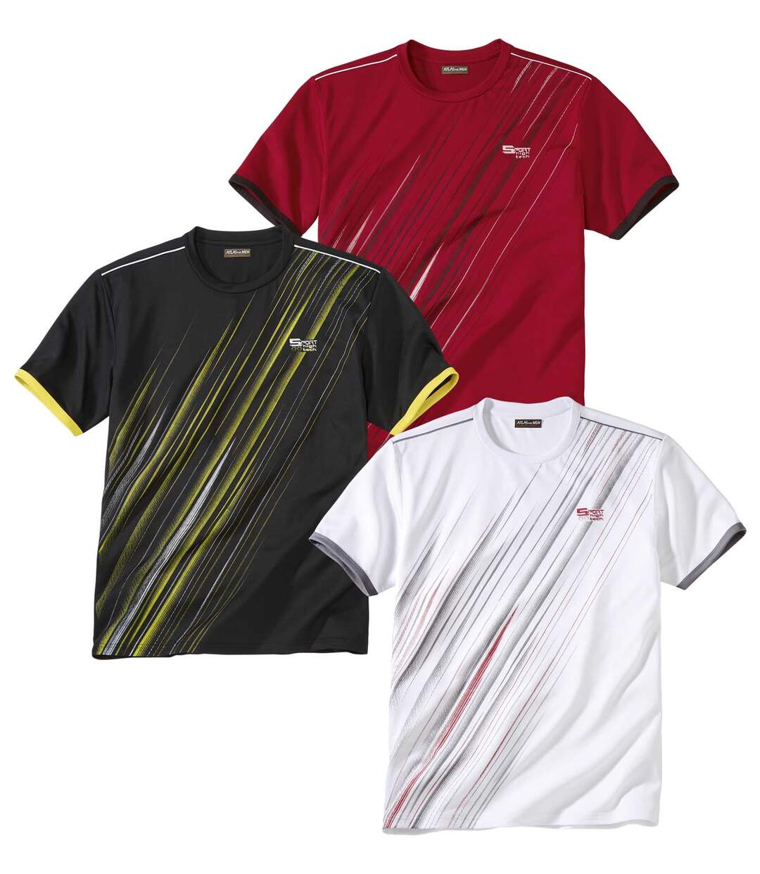 Pack of 3 Men's Summer Sport Print T-Shirts - White Red Black-1