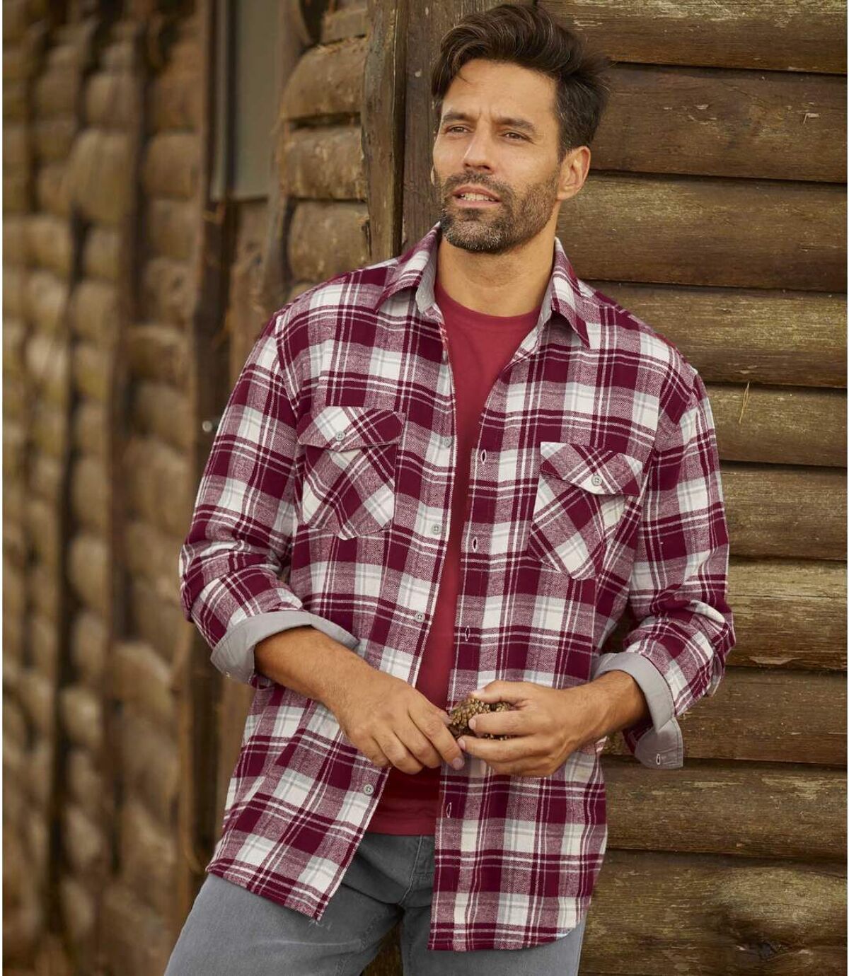  Men's Burgundy Checked Flannel Shirt Atlas For Men