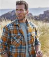 Men's Checked Flannel Shirt - Orange Blue  Atlas For Men