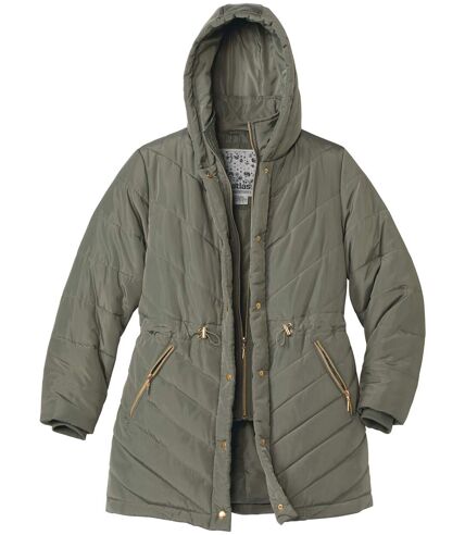 Women's Khaki Padded Jacket with Hood  