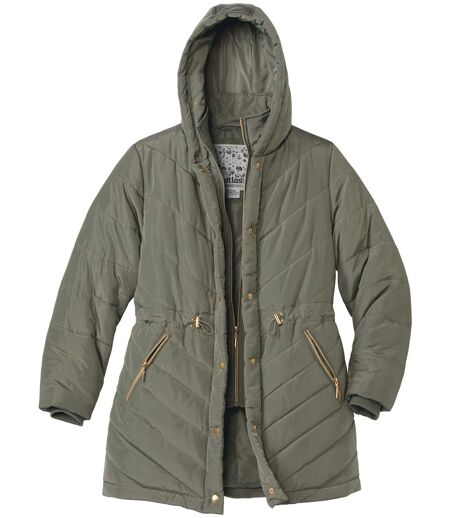 Women's Padded Coat with Hood - Khaki