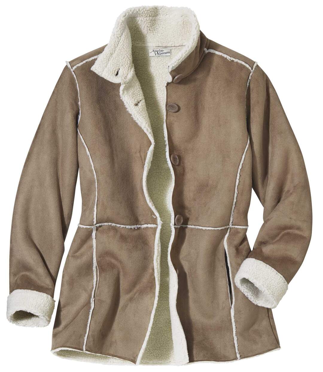 Women's Sherpa-Lined Faux-Suede Coat - Light Brown-4