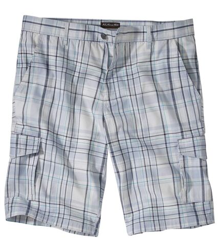 Men's Grey & Blue Checked Cargo Shorts