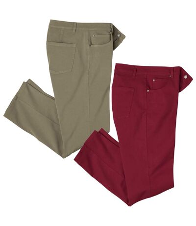 Pack of 2 Men's Twill Trousers - Taupe Burgundy