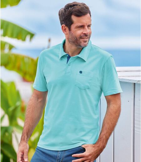 Pack of 3 Men's Plain Polo Shirts - Turquoise Coral Navy 