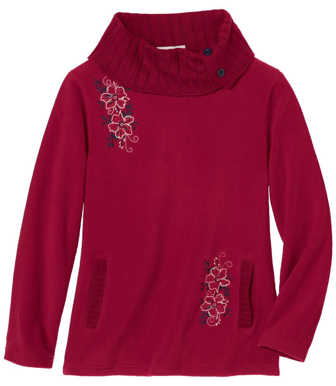 Women's Red Embroidered Fleece Jumper-4