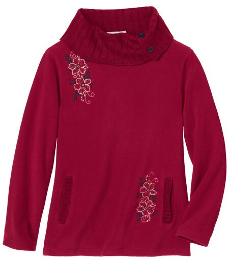 Women's Red Embroidered Fleece Jumper 