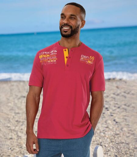 Pack of 2 Men's Henley T-Shirts - Yellow Red