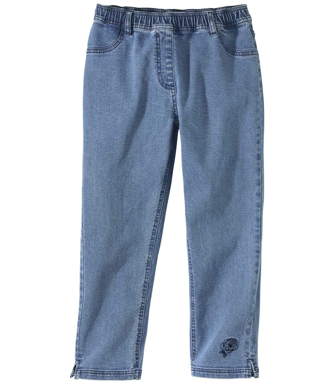 Tregginsy 7/8 z jeansu ze stretchem i haftami Atlas For Men