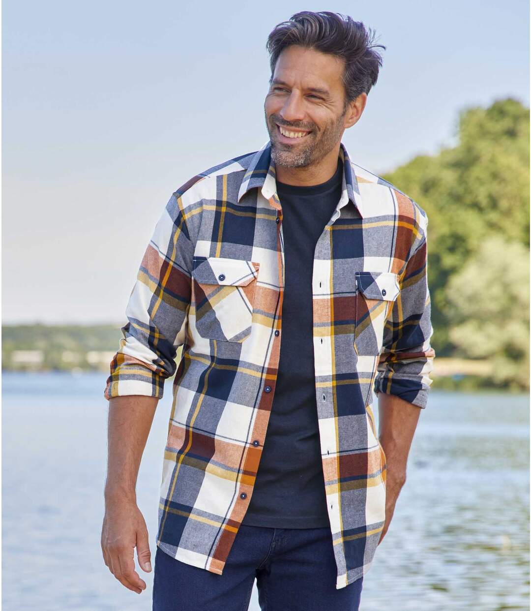 Men's Cream Checked Flannel Shirt  Atlas For Men