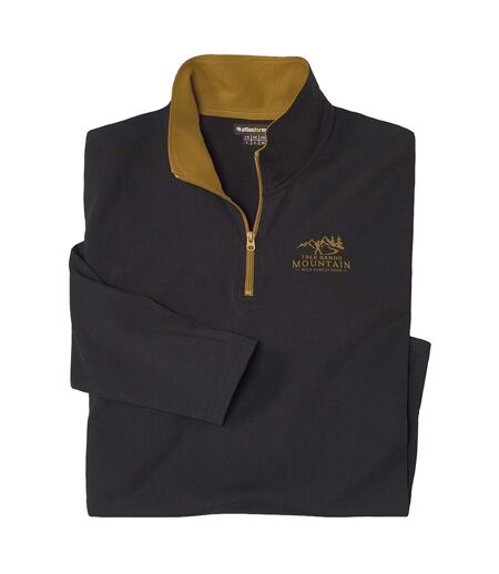 Pack of 2 Men's Cotton Zip-Neck Tops - Black Ochre