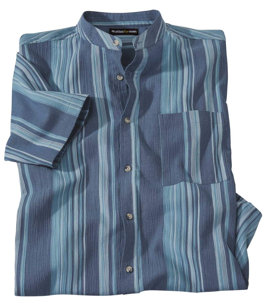 Men's Blue Crepon Shirt - Mandarin Collar Atlas For Men