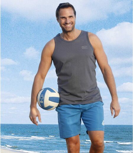 Pack of 3 Men's Sporty Beach Vests - Turquoise Grey White